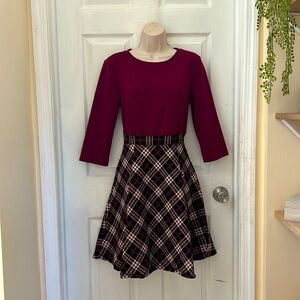 Musol brand maroon/plaid 3/4 sleeve dress